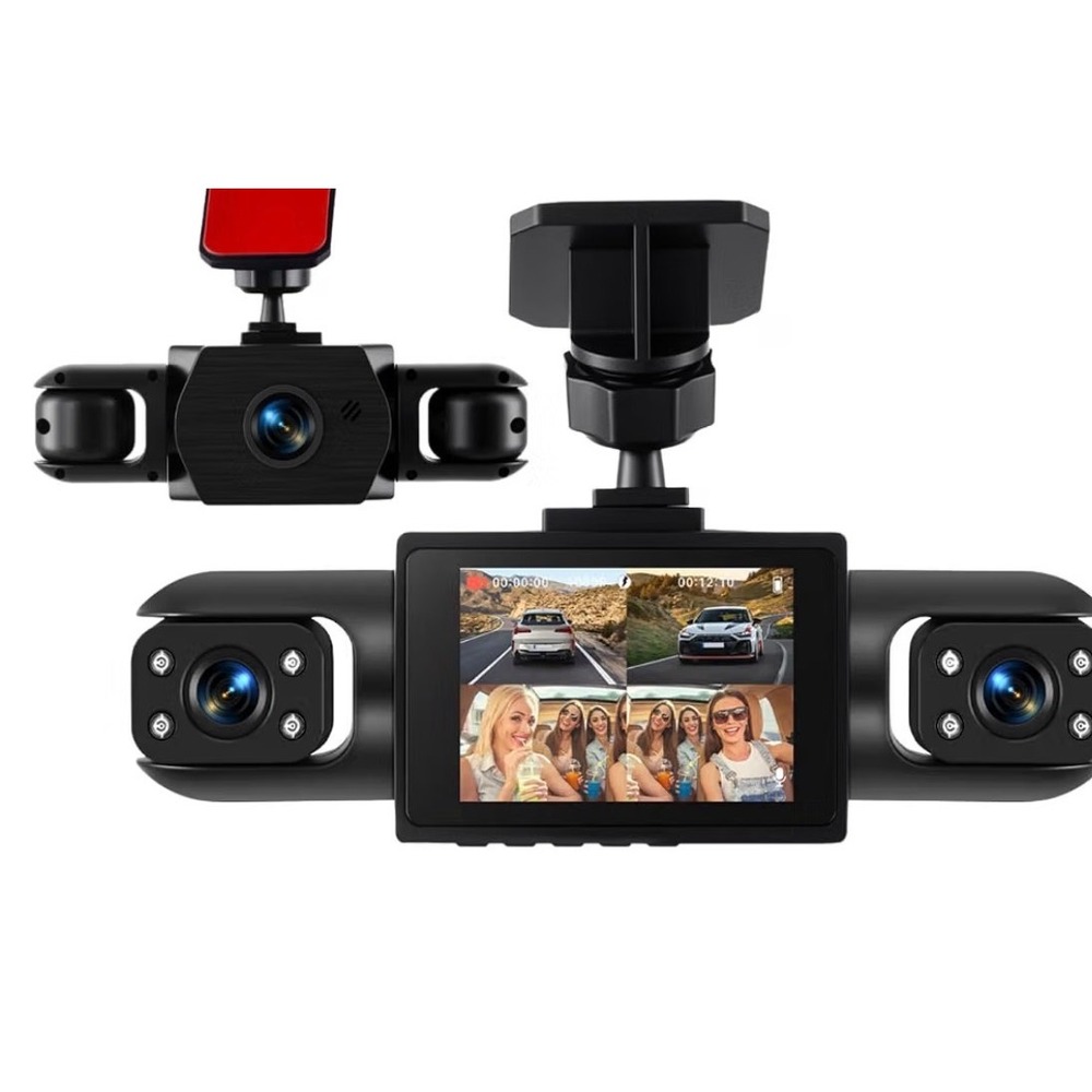 3-Channel Dash Cam 1080P Front Inside Rear Triple Lens Night Vision Car Camera
